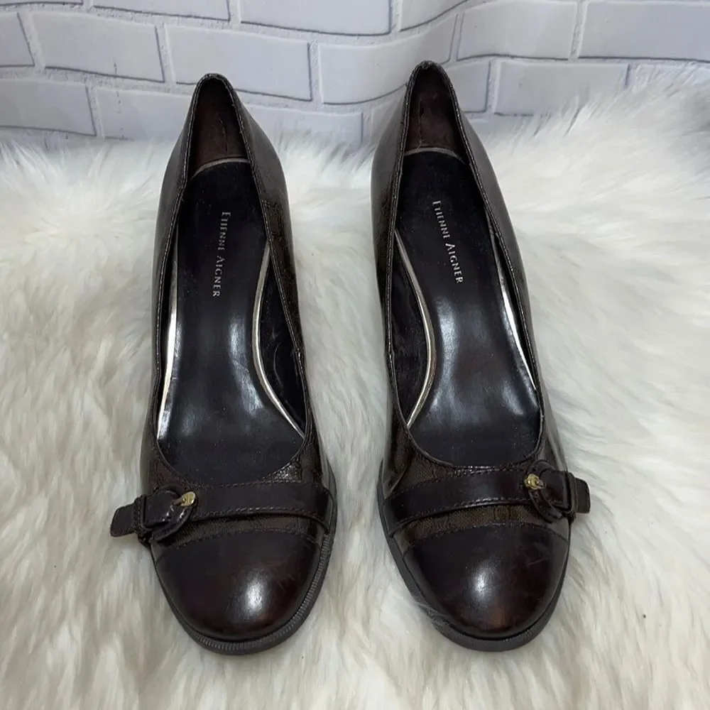 Etienne Aigner Margaux Signature Brown Heels‎ Sz 9